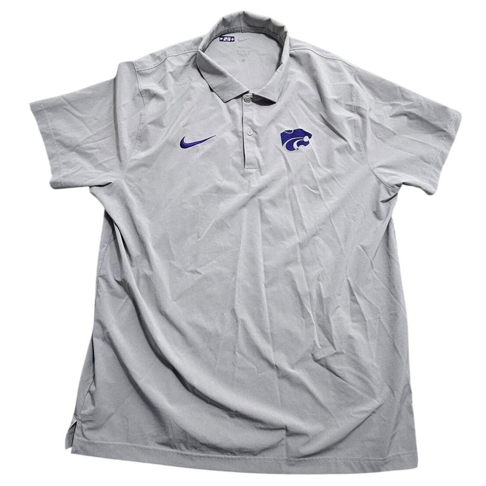 Team issued Nike XL Kansas State Wildcats Dri-FIT Polo Shirt Gray Baseball NCAA*